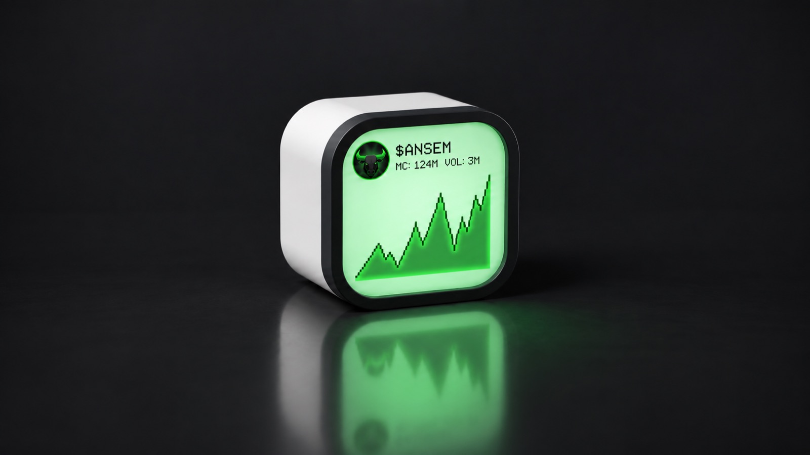 Cube showing the $ANSEM token: ticker, market cap 124M, volume 3M and a rising pixel chart